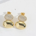 Minimalist double oval drop earrings with shimmering micro-pave crystals and golden finish - Ellipse / Gold