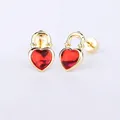 316L titanium steel gold-plated earrings featuring red heart-shaped lock pendants - 0.8mm Gauge x 6mm Length / Gold Heart Padlock (Style 3)