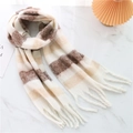 Plaid scarf in coffee and oatmeal knit with long tassels on marble background - Coffee Oatmeal White Plaid (WJ137-11)