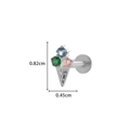 Ice cream cone stud earring in silver titanium with blue, green, and pink zircon stones - 1# Silver - Ice Cream Shape