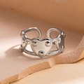 Silver stainless steel open ring with heart-shaped patterns and rivet details - Steel Color Heart Rivet Style (Steel Color 3)