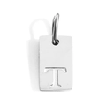 Stainless steel silver rectangular pendant featuring engraved letter T with top ring - Steel T / Corroded Lettering 10*6*1.5mm