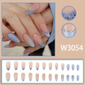 Unghie finte French blu a mandorla con glitter argento e design sfumato elegante - Stile Francese Sfumato Blu (W3054)