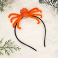 Detail of Halloween spider headband with orange plush, glitter sequins and black legs - One Size / Orange Spider Headband