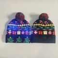 Christmas knit hat with LED lights featuring festive reindeer and tree jacquard pattern - Christmas Gift Box Style-Christmas Hat