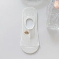 White cotton low-cut no-show socks featuring a cute puppy dog embroidery and ribbed texture - One Size / Dog Head