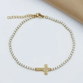 Bracciale tennis a croce placcato oro con zirconi e catenella di estensione regolabile - Bracciale N. 7 (B0052)