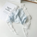 Light blue floral lace headscarf hair bandana with white pompom fringe detail - Blue