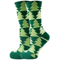 Women's cotton crew socks with green geometric Christmas tree pattern and color block - 37-44 / 3 Christmas Trees
