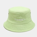 Detail of Traveller's embroidery and metal eyelets on light green cotton bucket hat - M (56-58cm) / Light Green