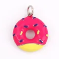 Mini donut charm pendant in pink enamel finish with colorful sprinkles and metal loop - Bright Pink Donut (AAF6703-2)