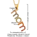 Vertical gold MOM necklace with colorful zircon stones including size measurements - Vertical Mom Letter / Gold-D360 Multicolor Zirconia