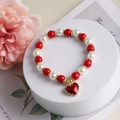 Exotic red glass bead and pearl bracelet with heart pendant and golden floral spacers - Style D-Red Heart Shape
