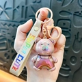 Adorable iridescent pink bear keychain with colorful SUPER CUTE text on cream strap - Strap Style - Coffee