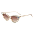 Occhiali da sole cat eye rosa con strass e gemme blu sulla montatura da donna - Montatura Champagne / Lenti Tè