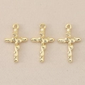 Detailed view of three vintage 18K gold-plated baroque cross pendants with vine patterns - US Size 8 / 1.6*1cm / Gold