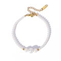 Elegante collana di perle e sfere d'oro in acciaio inossidabile con chiusura regolabile - Bracciale di Perle (NB-B1123) / Oro 18K