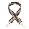Detail of adjustable woven wide shoulder strap with geometric pattern and gold buckles - Green Khaki Purple Red Silver Buckle