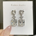 Three-tier silver drop earrings featuring heart and geometric cubic zirconia stones - White Diamond Sparkling Earrings Led-123
