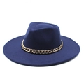 Dunkelblauer Wollfilzhut für Damen mit goldener Kette und klassischer Hutform - M (56-58cm) / Marineblau