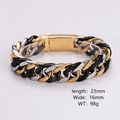 Dettaglio del bracciale punk a catena tricolore con maglie in acciaio oro nero e argento - 16mm / Multicolore (Argento Oro Nero)