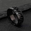 Anello da uomo in acciaio nero con numeri romani e dettaglio catena rotante - US 6 / Nero