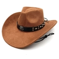 Chapeau de cow-boy en daim marron avec bande à rivets et mentonnière réglable - M(56-58cm) / Kaki