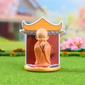 Zen Monk crystal figurine in orange robe with red cultural screen and base decoration - 1034-23E Amitabha Set