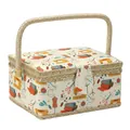 Floral fabric sewing basket with vintage patterns and handle for storage and organization - A Style - Orange Sewing Theme