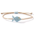 Handmade fish bracelet in beige and sky blue braided cord with adjustable knot - Light Blue