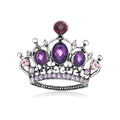 Elegant silver crown brooch pin featuring purple and pink crystal rhinestones on white background - Purple Crown Style (B226-A)