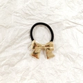 Elastic black hair tie featuring a polished gold hollow bow design for women - Gold Butterfly 4cm
