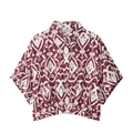 Vintage losvallend shirt met korte mouwen, rood-witte abstracte print en knopen - S / Rood en Wit Print