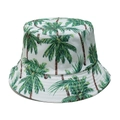 Dettaglio della stampa con palme verdi su cappello a secchiello bianco in cotone cucito - M (56-58cm) / Bianco