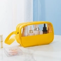 Portable yellow PU leather makeup bag with clear PVC window and black metal zipper handle - Small / Yellow