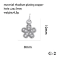 Pendentif fleur en cuivre rhodié avec zircons incrustés et trou de 5mm de diamètre - Fleur Argentée G (G-2)