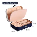 Portable navy blue and white jewelry organizer box for travel with multi-compartments - Double Layer PU Contrast Navy Blue / 16*11*5cm