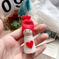 Handmade Christmas felt pendant with red heart, white body and wooden head for tree decor - Red Hat White Body Red Heart Doll Pendant (A40)