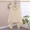 Soft cotton gauze hooded baby towel poncho in beige with cute fried egg and bear prints - Egg Yolk Yellow / 70*140cm