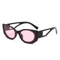 Rectangle sunglasses with thick black frame, pink lenses and hollow geometric temples - Black Frame Pink Lens