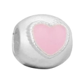 DIY silver bead charm with a pink enamel heart design for jewelry making - Pink Enamel Heart Sphere (014)