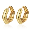 Detailed close-up of golden hexagonal geometric hoop earrings with polished metal finish - Geometric Hexagon Hoop Style (MS-817-3) / Gold