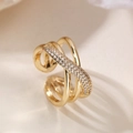 Adjustable multi-layer 18K gold plated ring with crisscross design and sparkling zircon - Multi-layer Interleaved Round Style (14560)