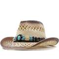 Cappello da cowboy bohémien in paglia con pietra turchese e perline colorate - Beige Caffè