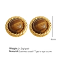 Pendientes retro de piedra ojo de tigre con textura de cuerda dorada en acero inoxidable - EH222 Pendientes (1 Par)