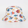 Cappello da pescatore bianco per bambini con pesci colorati e bolle stampate - 51-52CM / Stampa Banco di Pesci (5#)
