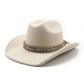 Chapeau de cowboy crème à large bord avec ruban tissé ethnique pour hommes et femmes - M (56-58cm) / Beige