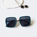Kids square dark green sunglasses with gray lenses and gold bridge for UV400 protection - Teal