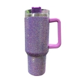 40oz stainless steel travel tumbler with purple rhinestones and ergonomic handle - Purple