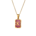 Titanium steel gold necklace featuring a purple rectangular pendant with a gold letter K - Letter K